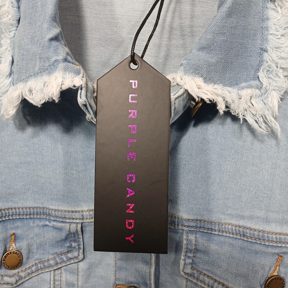 Tiered Ruffle Sleeve Cropped Denim Icy Blue Boho Jean Jacket Wms Large - Picture 6 of 15